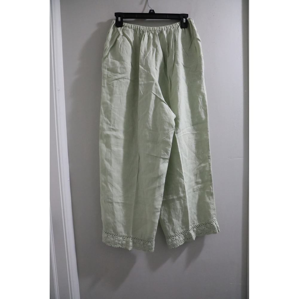 CP Shades Sausalito Sage Green 100% Linen Wide Leg Crochet Lace Pants Womens M - Picture 7 of 7